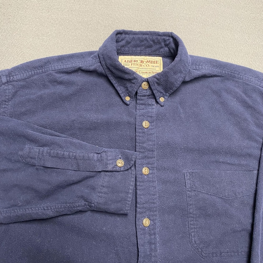 VTG Abercrombie & Fitch Shirt Mens‎ Large Blue Chamois Flannel Long Sleeve y2k